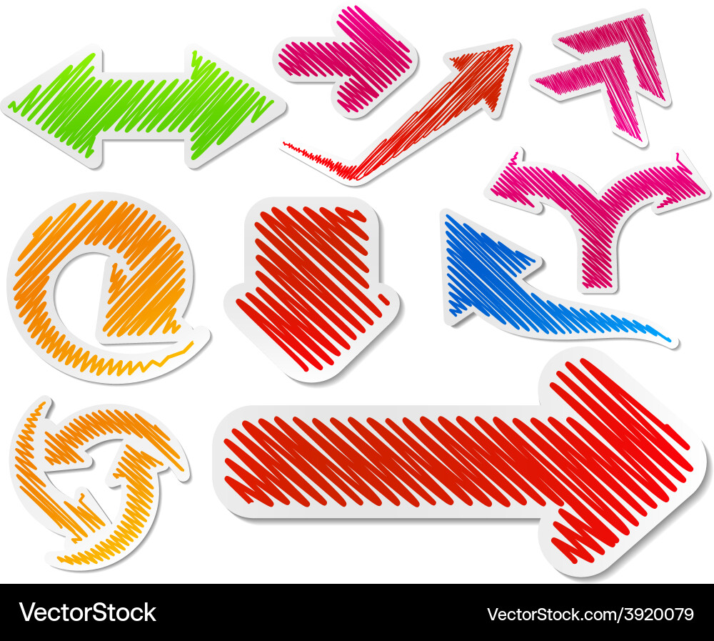 Scribbled color arrows set vector image