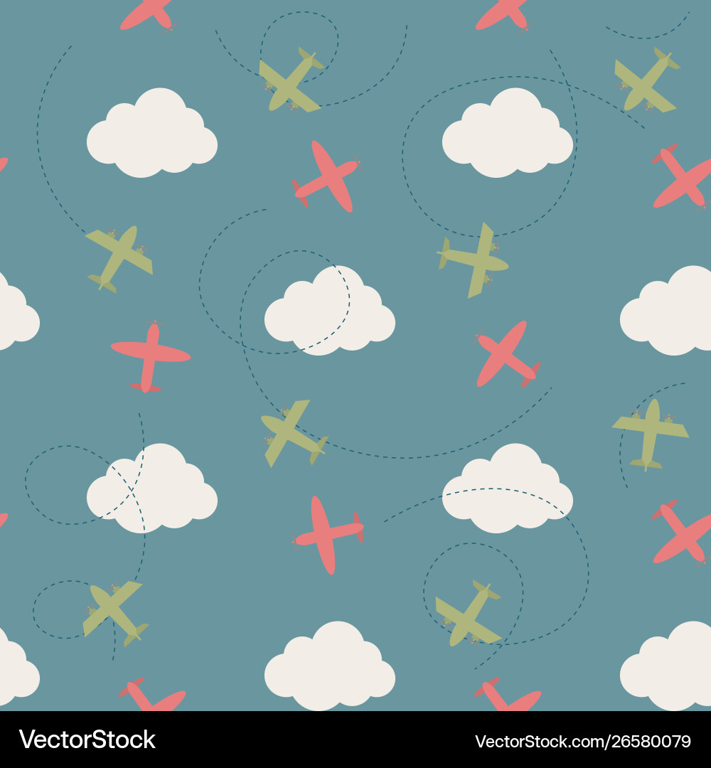 Seamless pattern with clouds and planes Seamless pattern with clouds and planes vector image