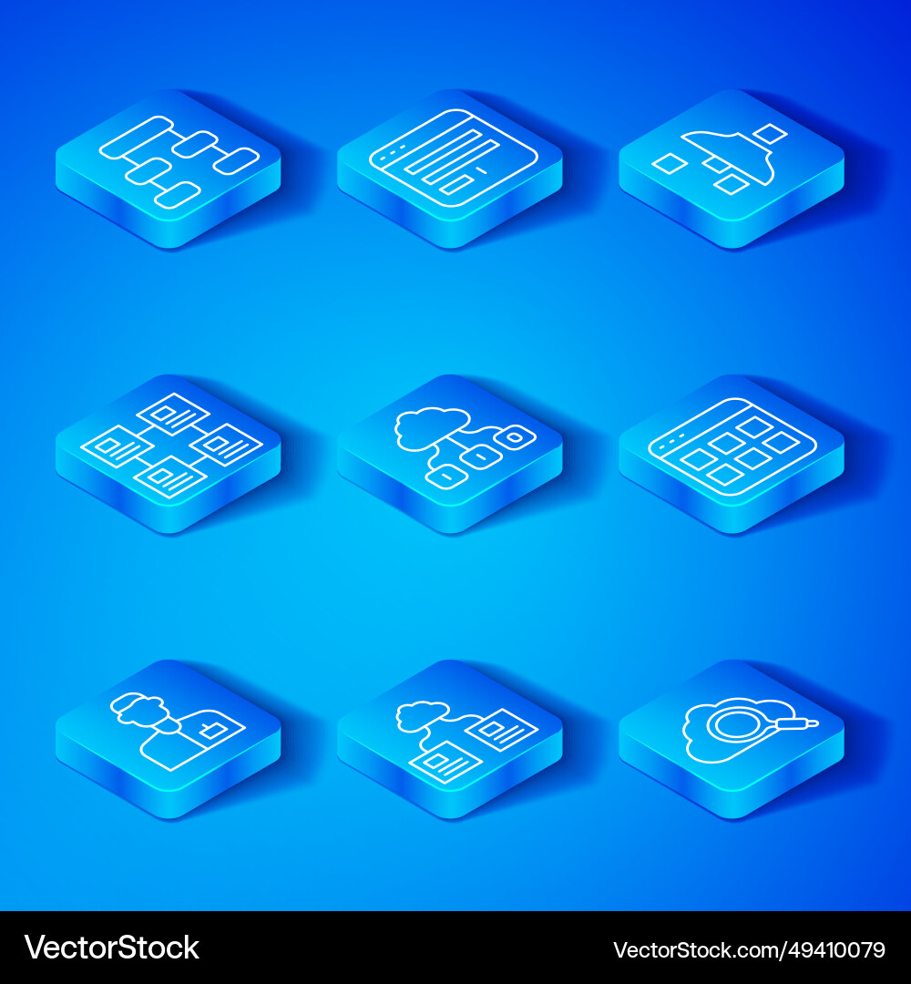 Set line analyst engineer cloud technology data Set line analyst engineer cloud technology data vector image