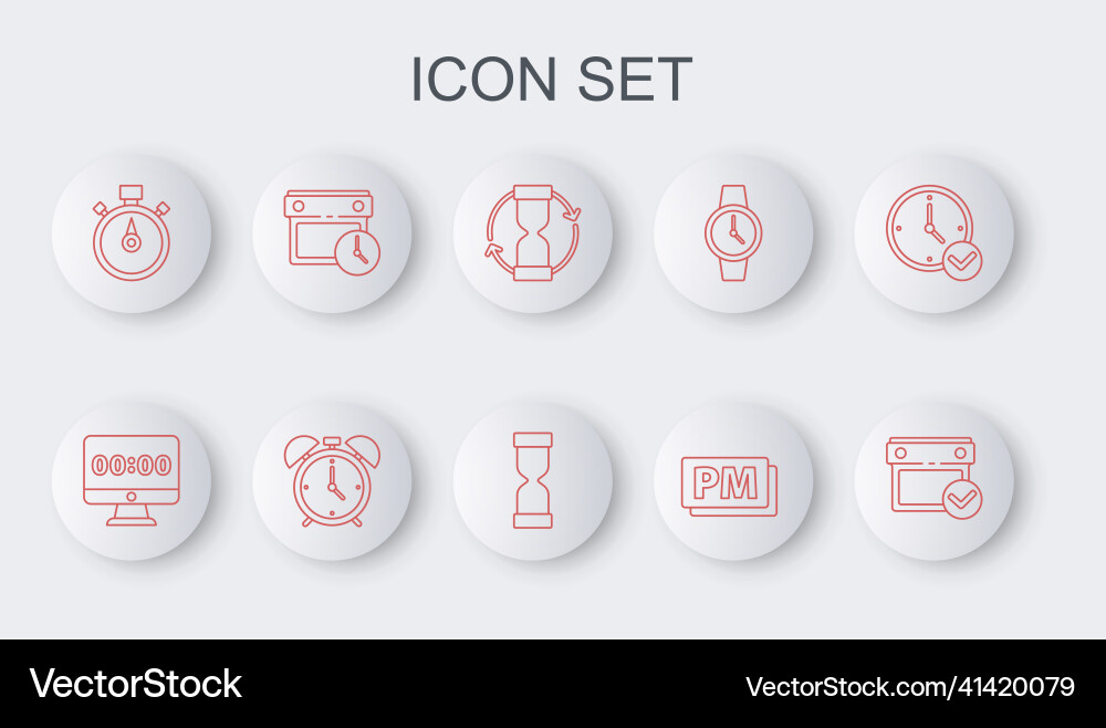 Set line calendar with check mark clock Set line calendar with check mark clock vector image