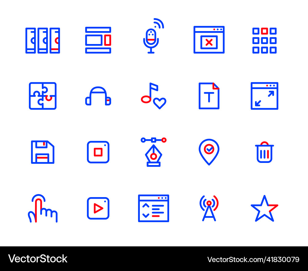 Simple 2 color line art icons set server layouts vector image