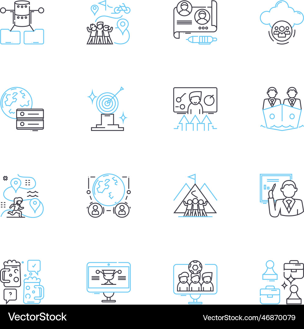 Synchronized effort linear icons set synergy Synchronized effort linear icons set synergy vector image
