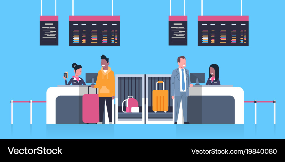 Check in airport with stuff workers on counter vector image