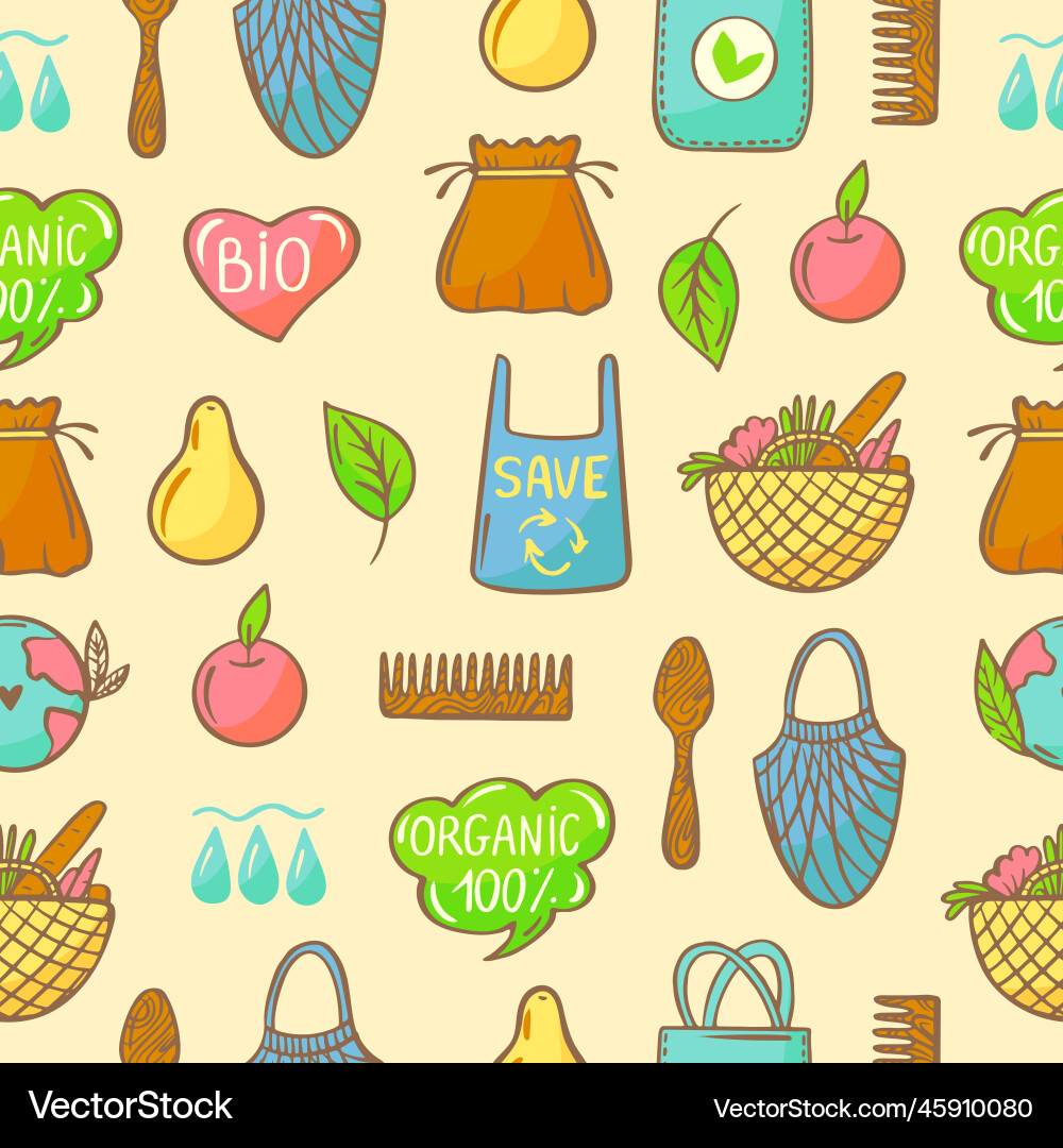 Eco seamless pattern reusable zero waste elements Eco seamless pattern reusable zero waste elements vector image