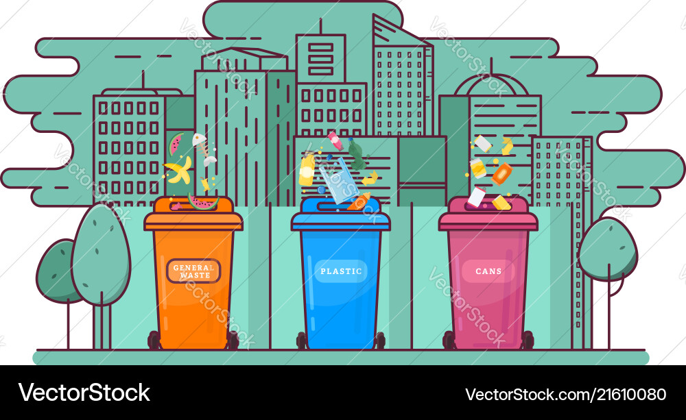 Ecologic concept trash sorting into the containers vector image