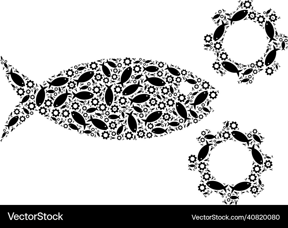 Fish processing gears recursion icon composition Fish processing gears recursion icon composition vector image