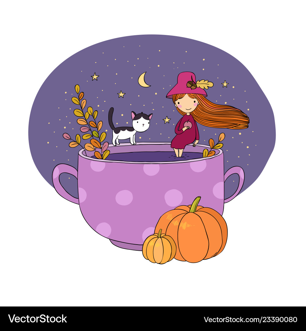 Herbst Thema halloween kleine süße Mädchen Herbst Thema halloween kleine süße Mädchen vektorbild