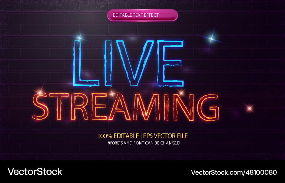Live streaming elictric wave editable text effect Live streaming elictric wave editable text effect vector image
