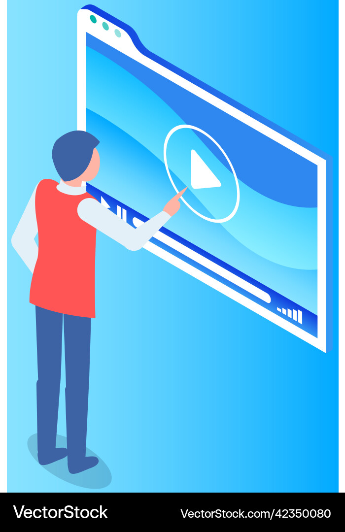Man interacting with screen digital device presses Man interacting with screen digital device presses Vector Image