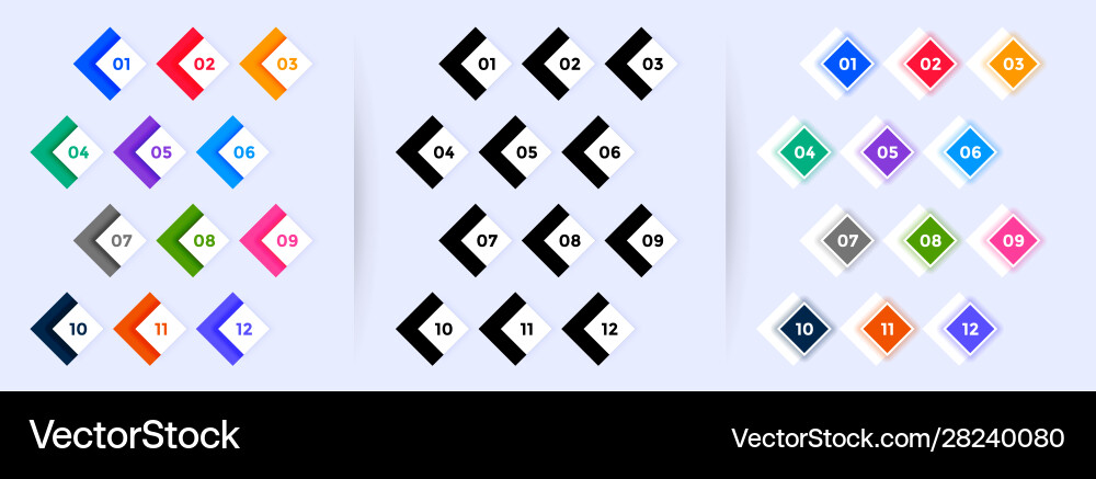 Modern Bullet Point Set - Numbers 1-12 Vector Image