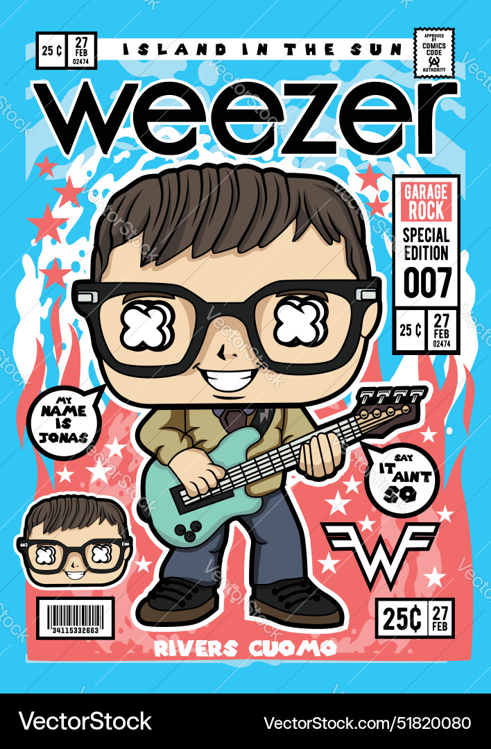 Pop art rivers cuomo weezer Royalty Free Vector Image