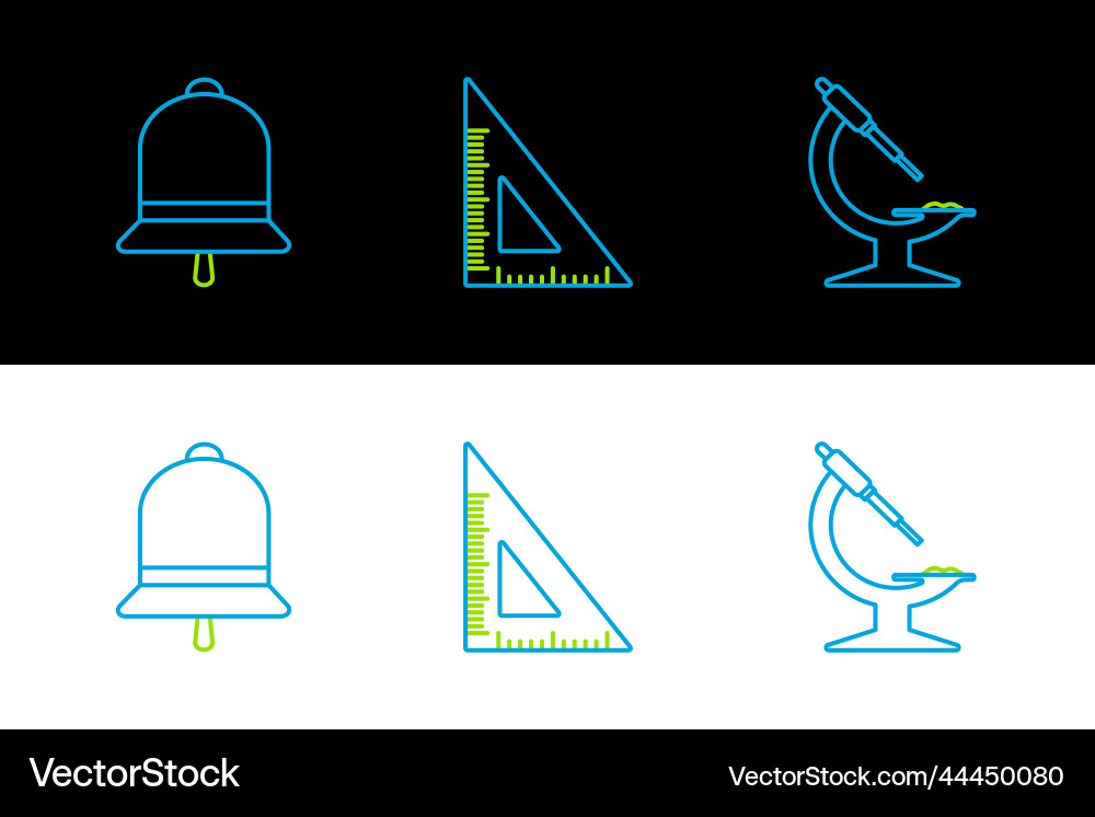 Set line microscope ringing bell and triangular Set line microscope ringing bell and triangular vector image