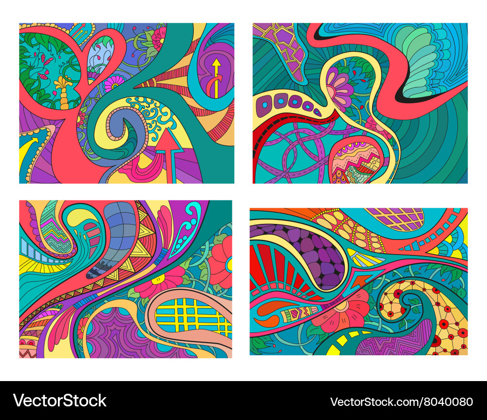 Set of four abstract background with lines wave vector image