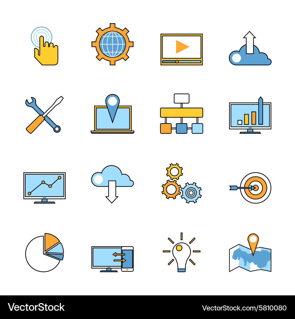 Set of responsive web development line icons flat vector image