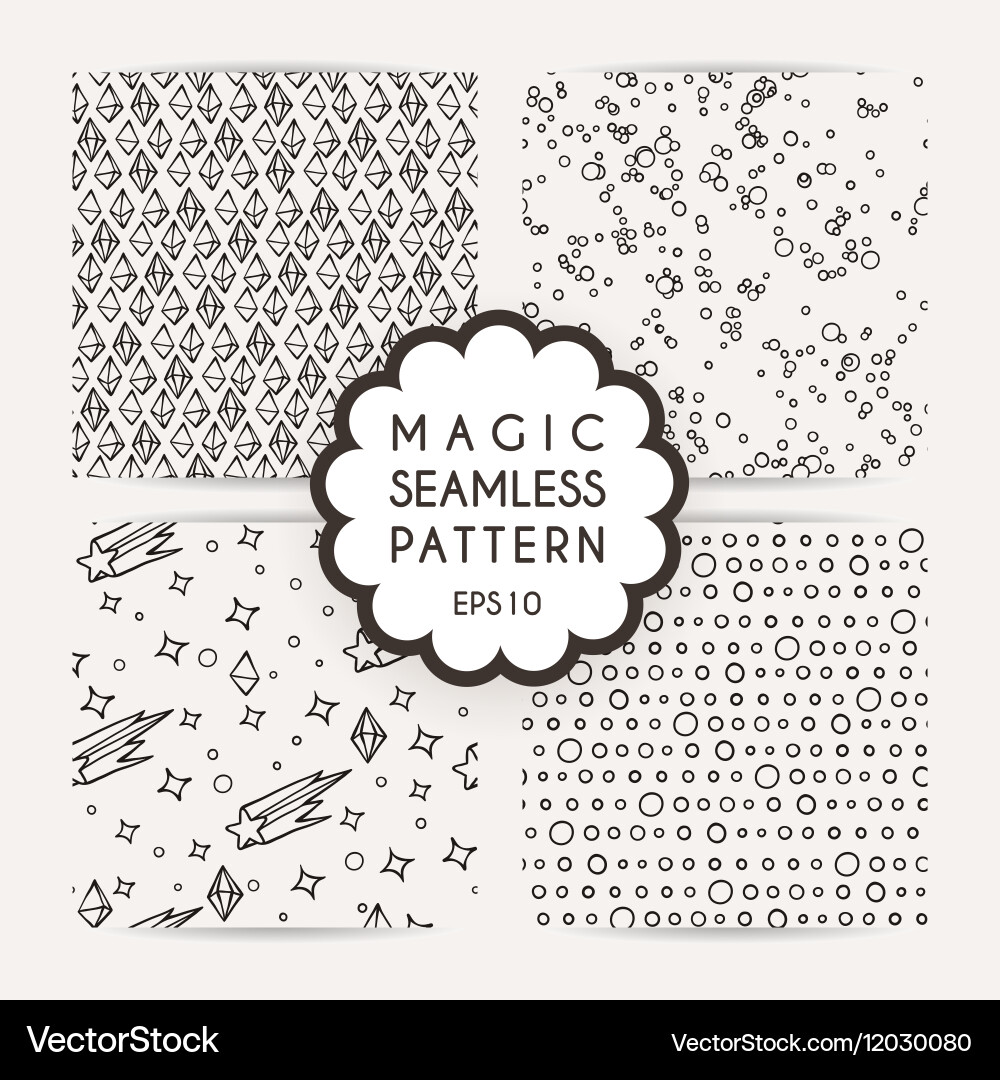 Set of simple seamless patterns with hand drawn vector image