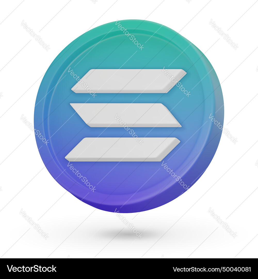 3d coin cryptocurrency symbol solana sol 3d coin cryptocurrency symbol solana sol vector image