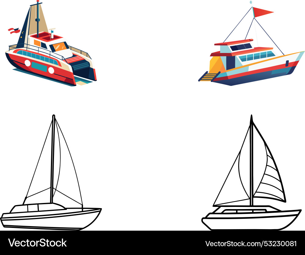 Aerial view large sailing catamaran in the open Aerial view large sailing catamaran in the open vector image