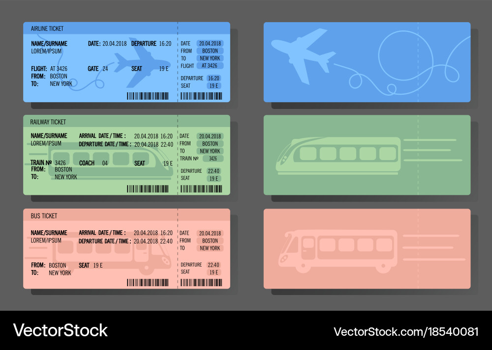 Airplane bus train tickets concept design Vector Image