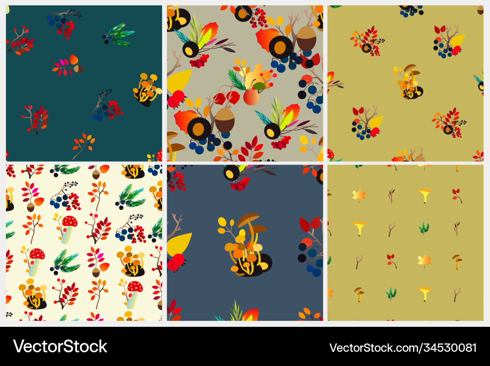 Autumn seamless pattern set with berries Autumn seamless pattern set with berries vector image