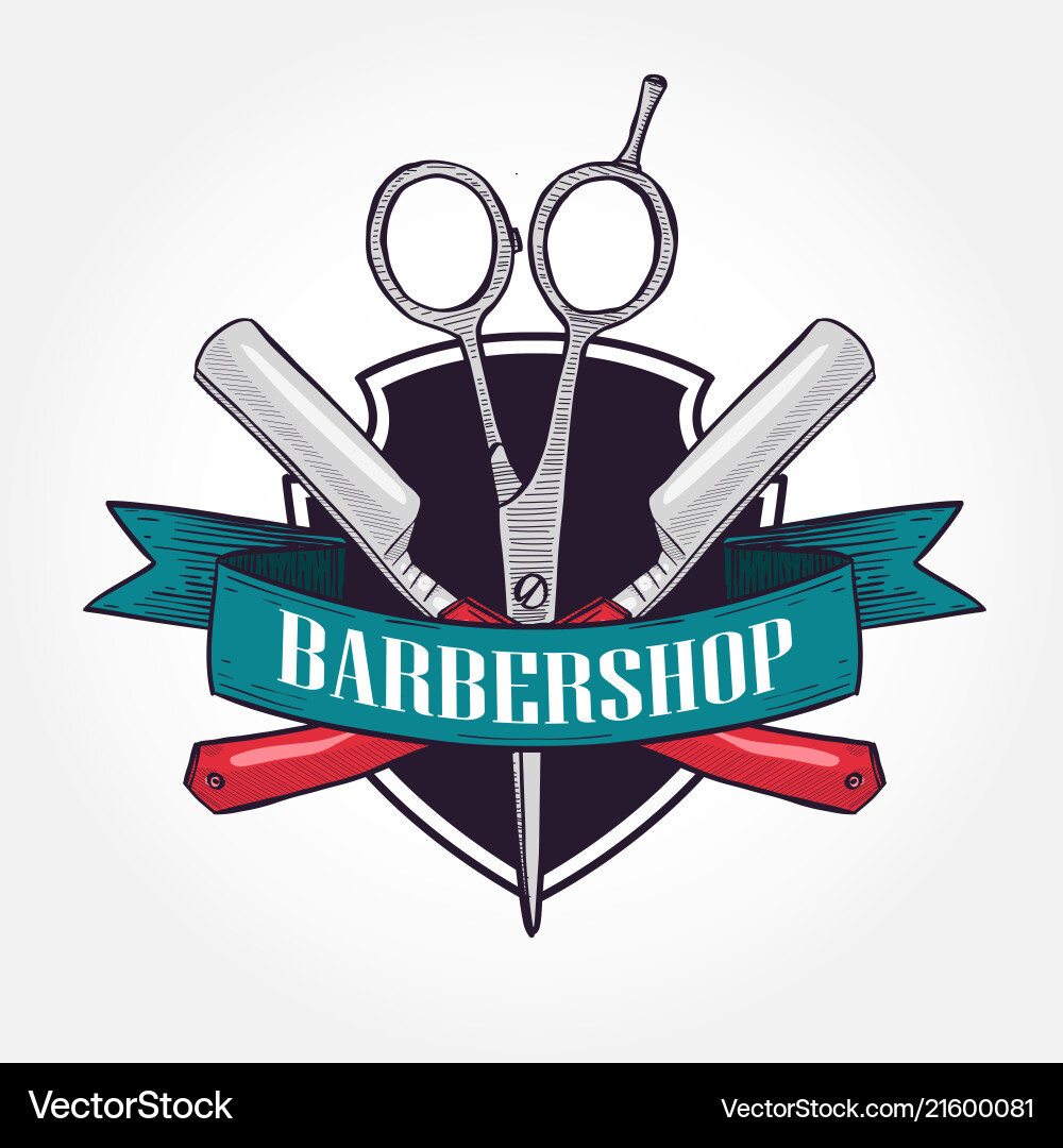 Barbershop Logo with Scissors \u0026 Shield – Royalty-Free Vector | VectorStock, image size:1000x1080