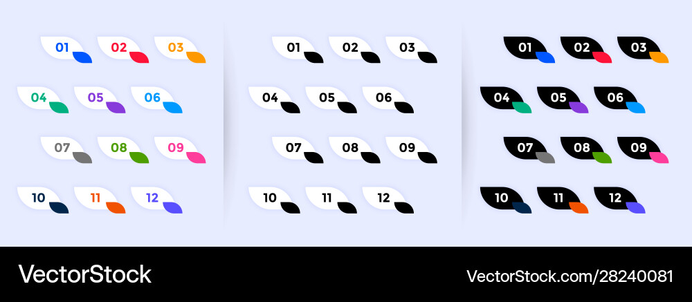 Bullet points collection from one to twelve Vector Image
