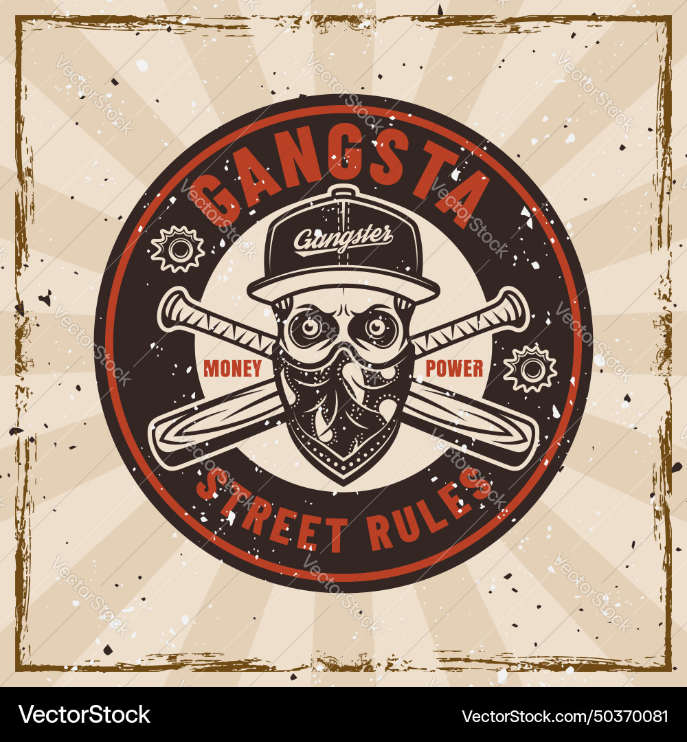 Gangster Emblem im Vintage-Stil mit Totenkopf Gangster Emblem im Vintage-Stil mit Totenkopf vektorbild