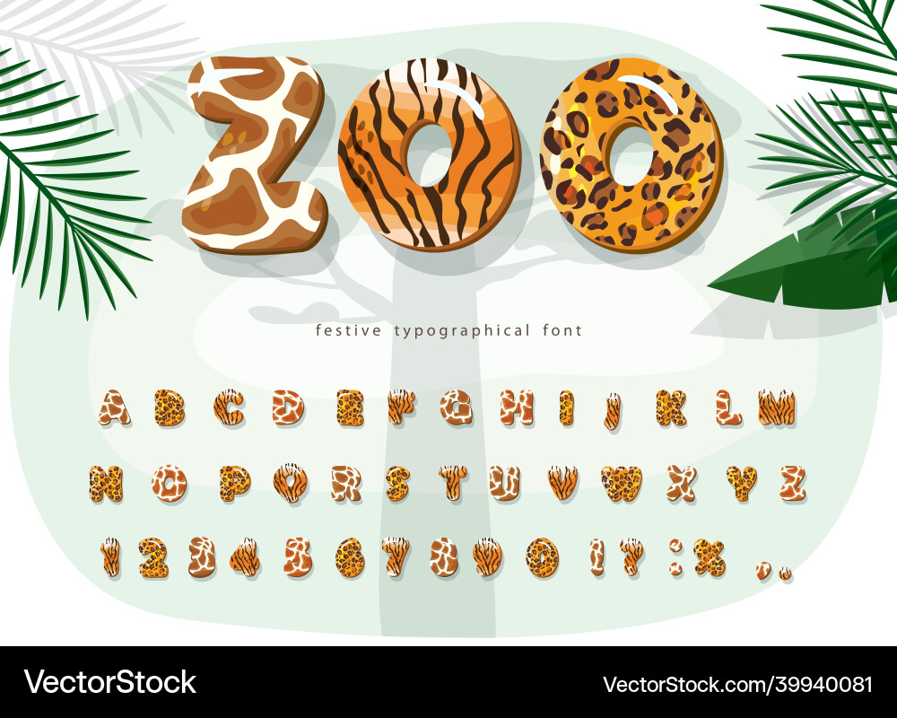 Jungle Animals Font - Zoo Style Vector Image