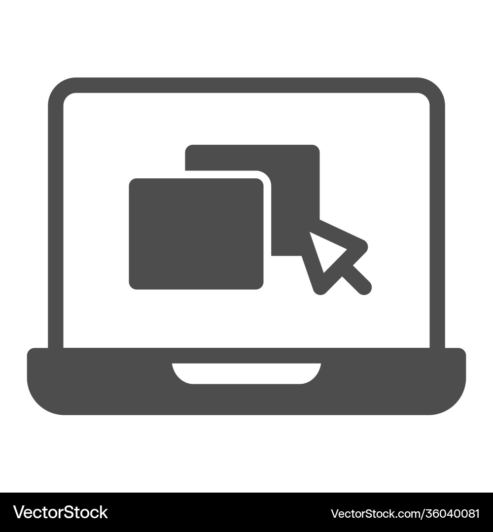 Laptop with windows and pointer solid icon online Laptop with windows and pointer solid icon online vector image
