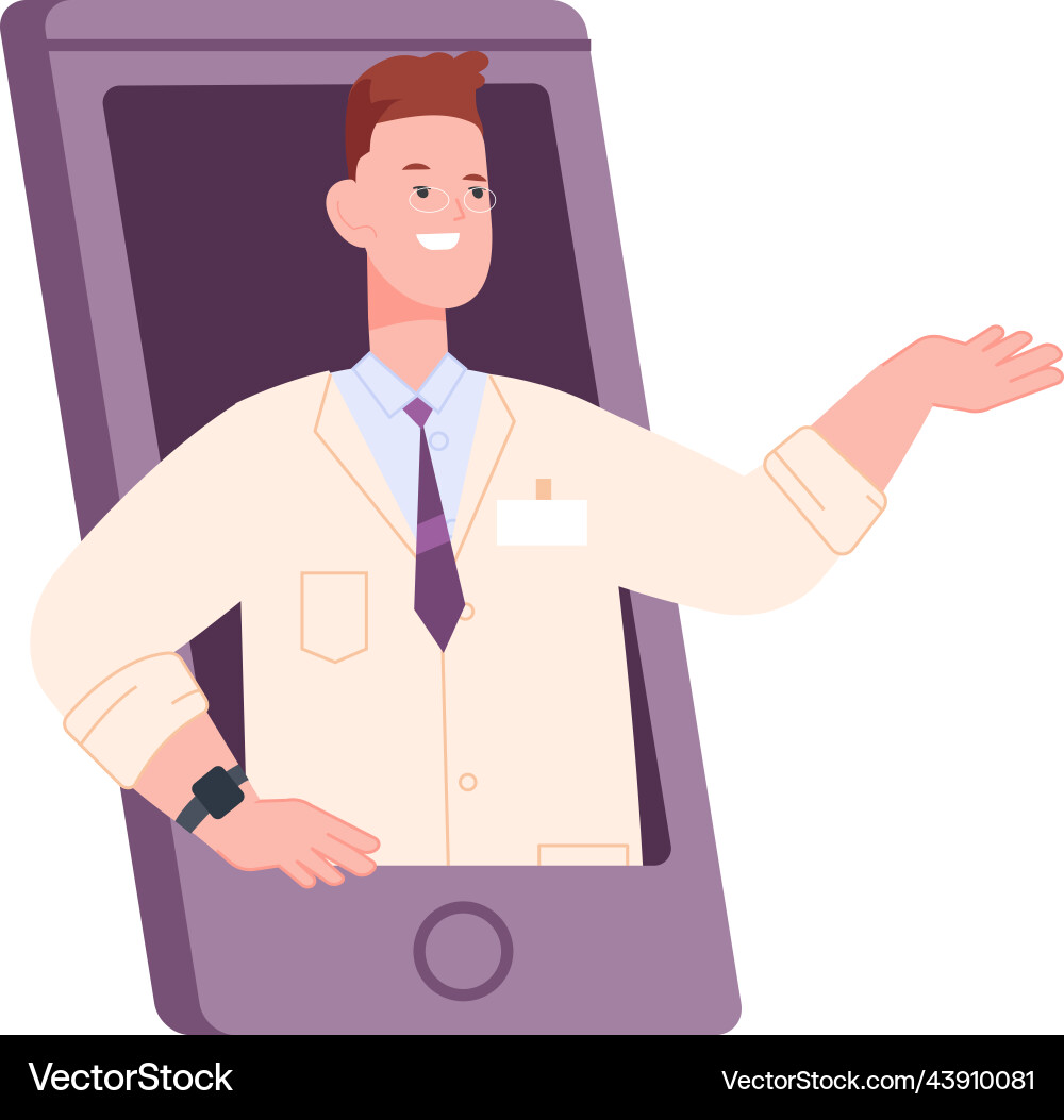 Man gesturing from smartphone screen virtual Man gesturing from smartphone screen virtual vector image