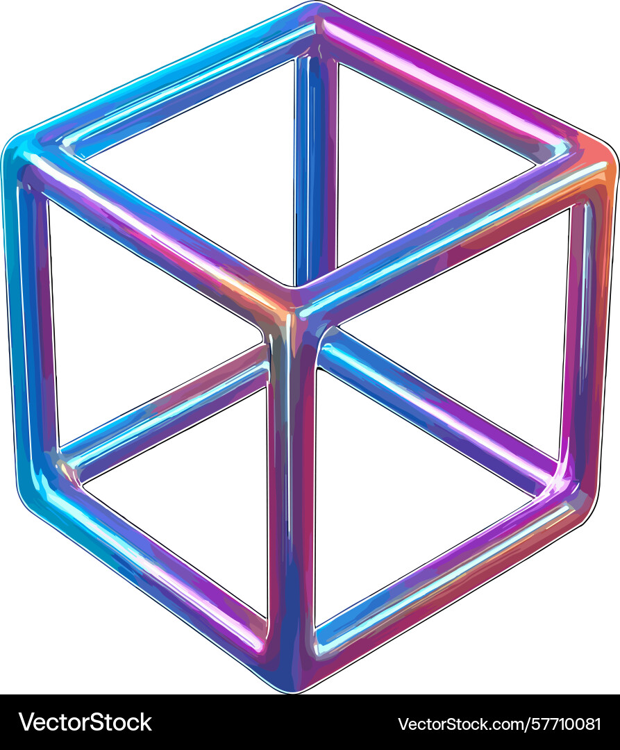 Metallic iridescent cube framework a colorful Metallic iridescent cube framework a colorful vector image
