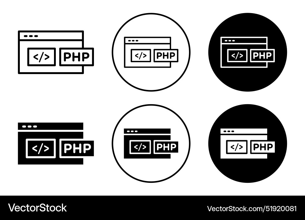 Php icon collection of outline thin line symbol Php icon collection of outline thin line symbol vector image