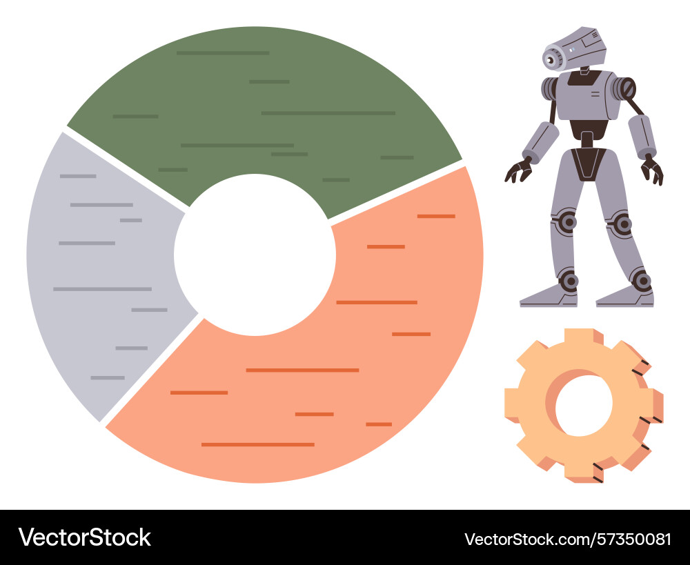 Robot standing next to a colorful circular diagram vector image