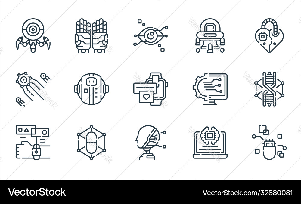 Robotics line icons linear set quality Robotics line icons linear set quality vector image