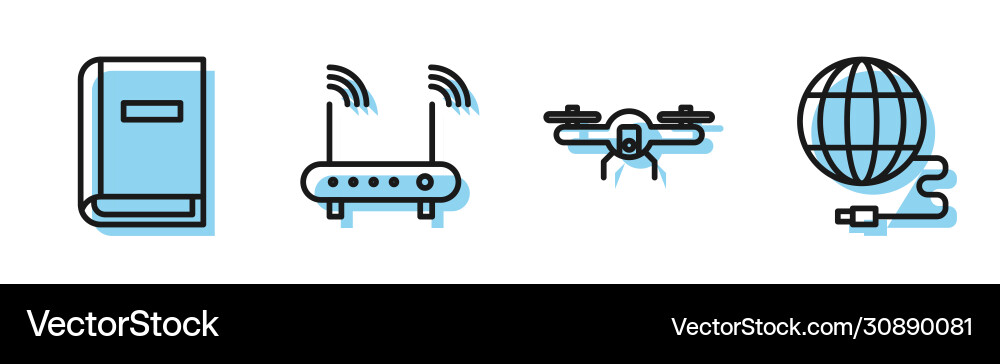 Set line drone flying user manual router and wi Set line drone flying user manual router and wi vector image