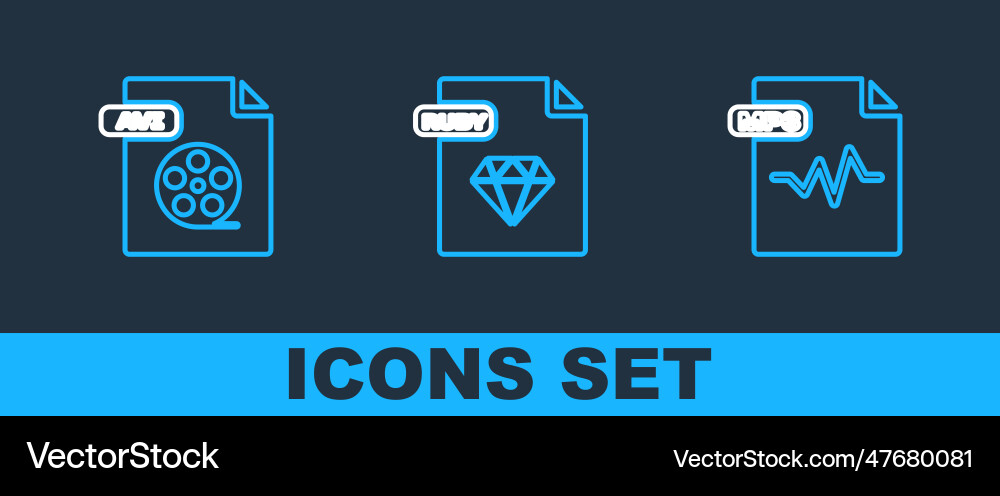 Set line mp3 file document avi and ruby icon Set line mp3 file document avi and ruby icon vector image