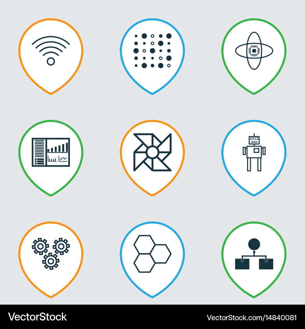 Set of 9 machine learning icons includes Vector Image