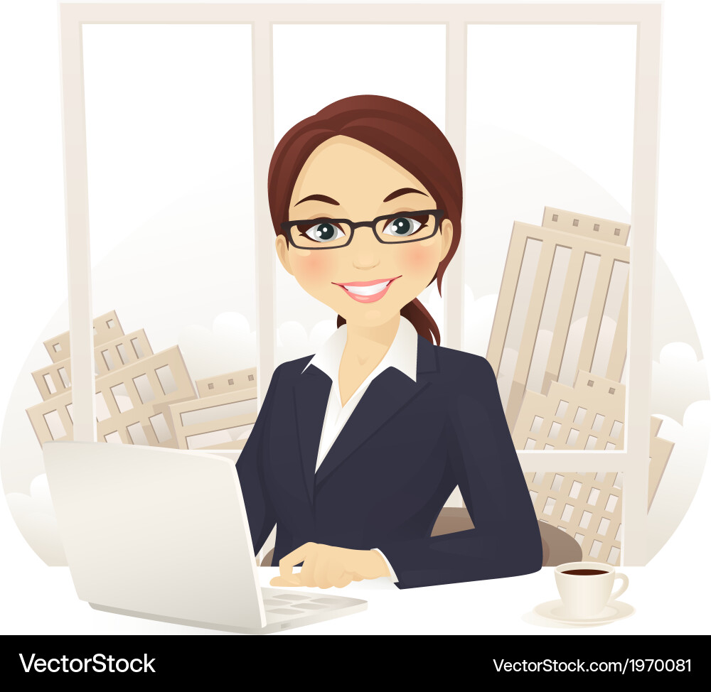 Woman Using Laptop in Office Vector Image