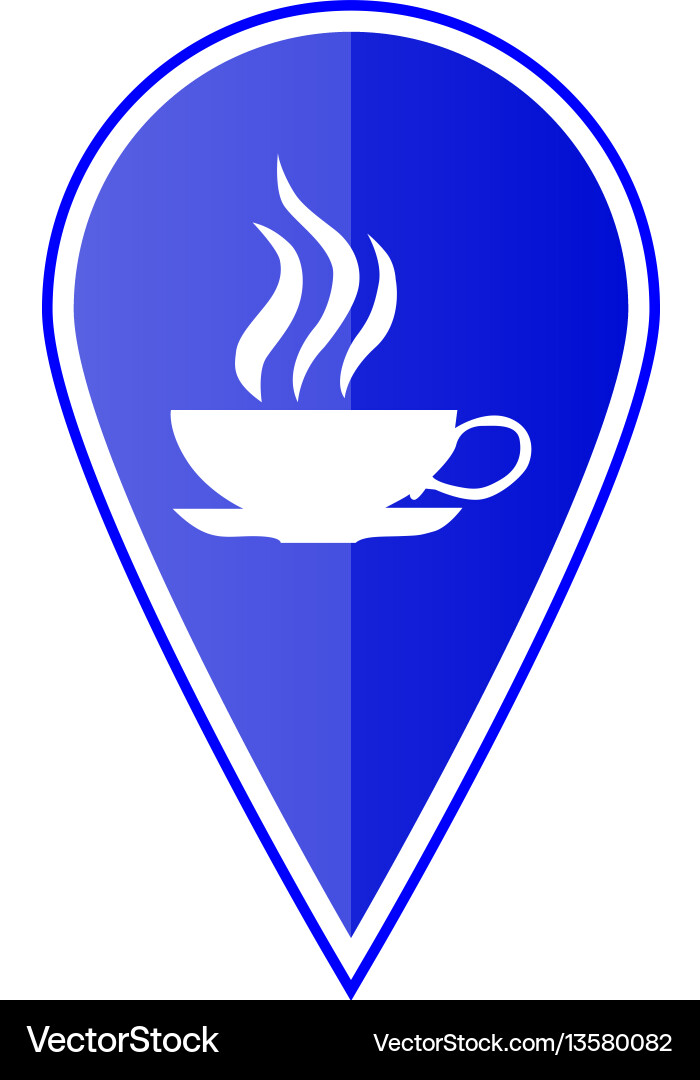 Blue map pointer with cup icon Vector Image