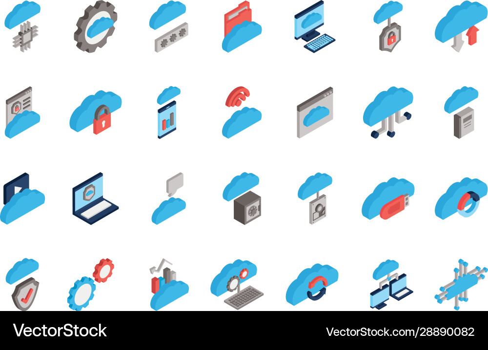 Bundle cloud computing tech icons Bundle cloud computing tech icons vector image