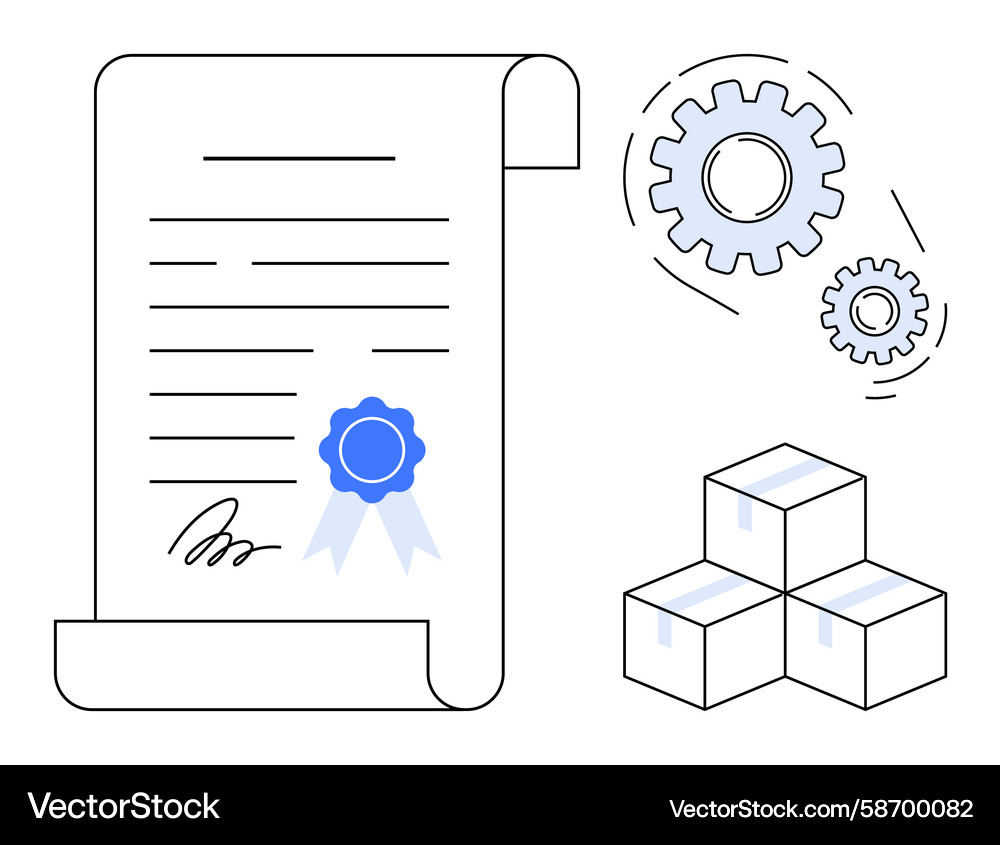 Business Contract with Gears and Boxes Vector Image