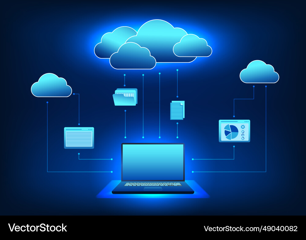 Cloud technology computers that transfer data Cloud technology computers that transfer data vector image