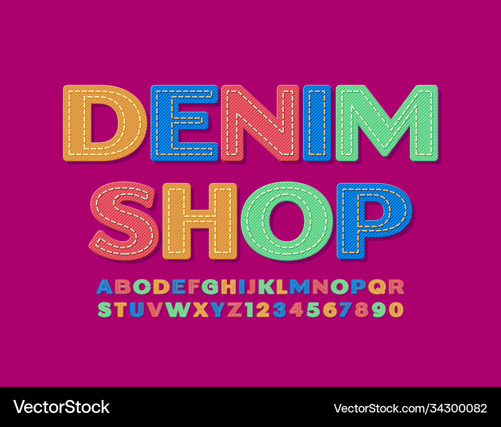 Colorful Denim Shop Sign Font Royalty Free Vector Image