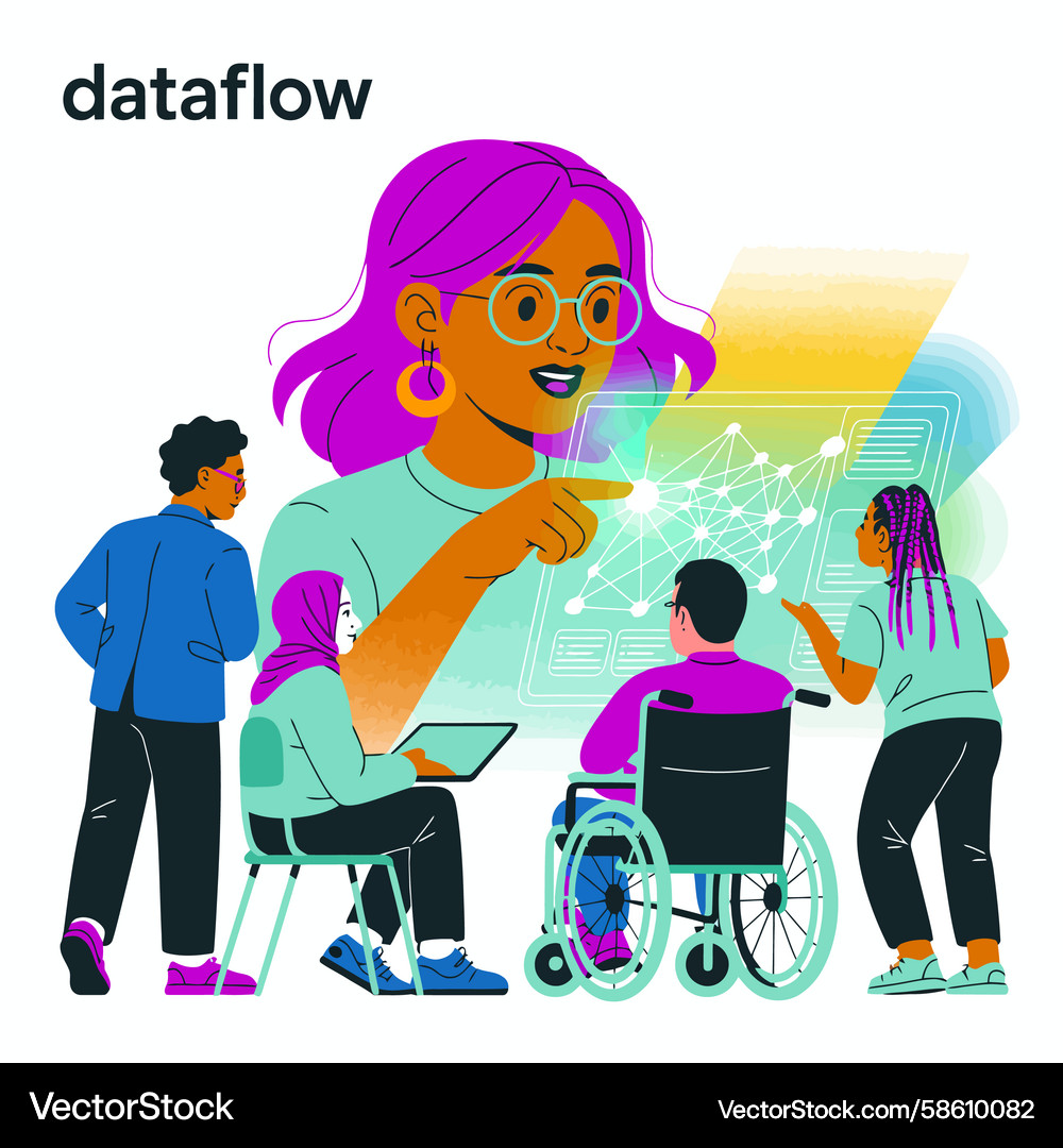 Diverse team collaborating on data visualization Vector Image