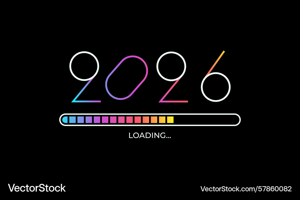 Elegant card for 2026 new year with loading bar Elegant card for 2026 new year with loading bar Vector Image