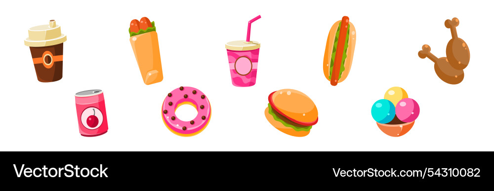 Fast food object and snack item set Fast food object and snack item set vector image