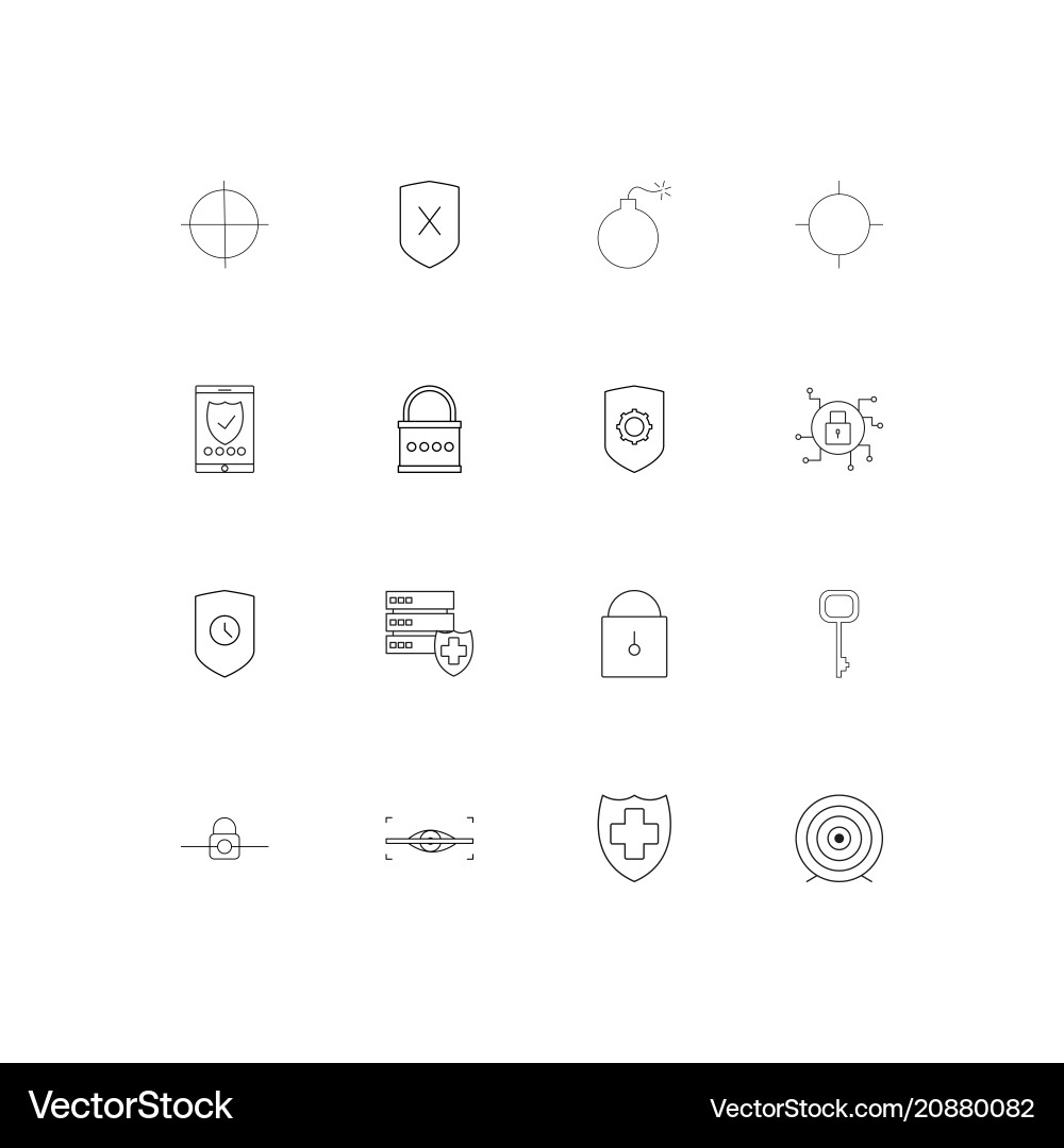 Internet security linear thin icons set outlined vector image