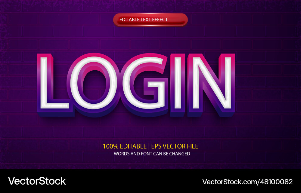 Login vibes 3d chrome bold editable text effect vector image