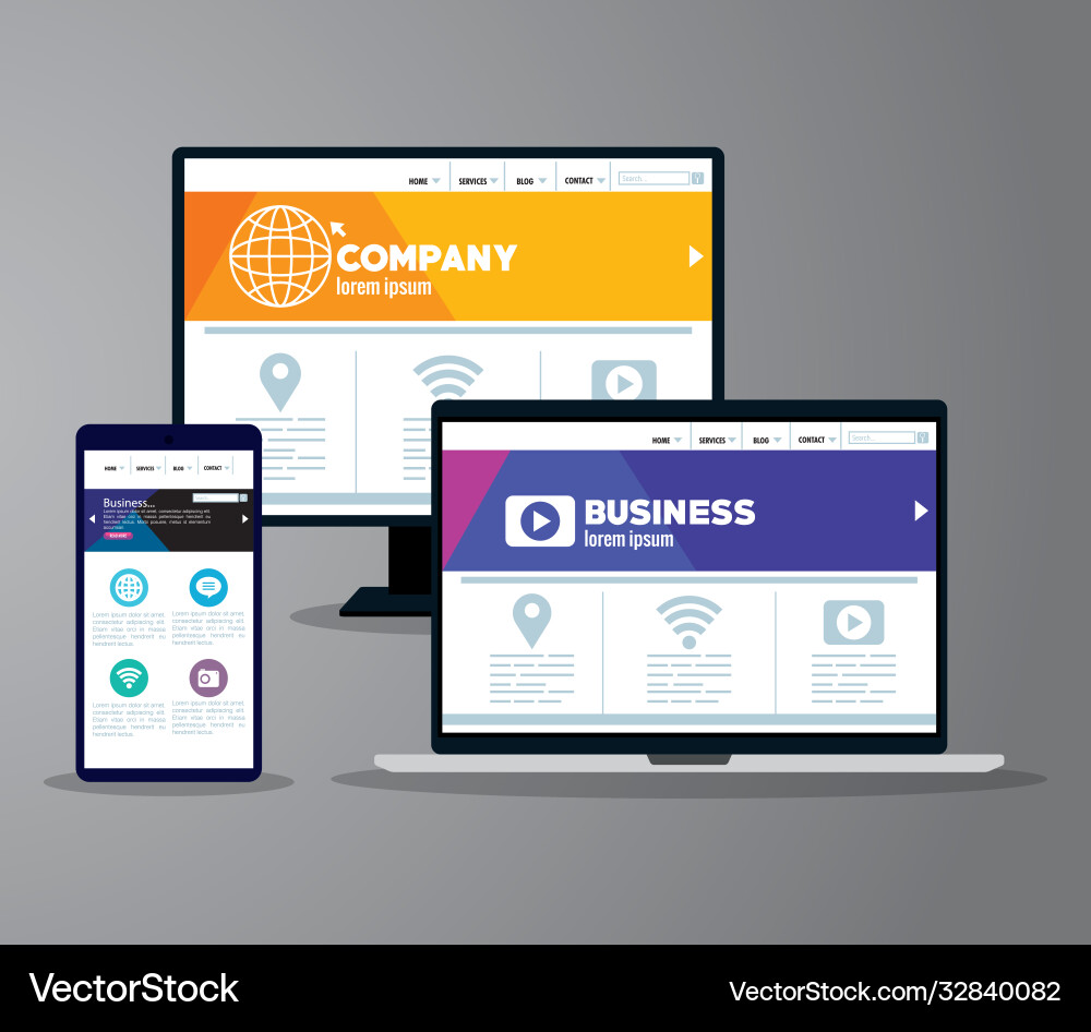 Mockup responsive web concept website development Mockup responsive web concept website development vector image