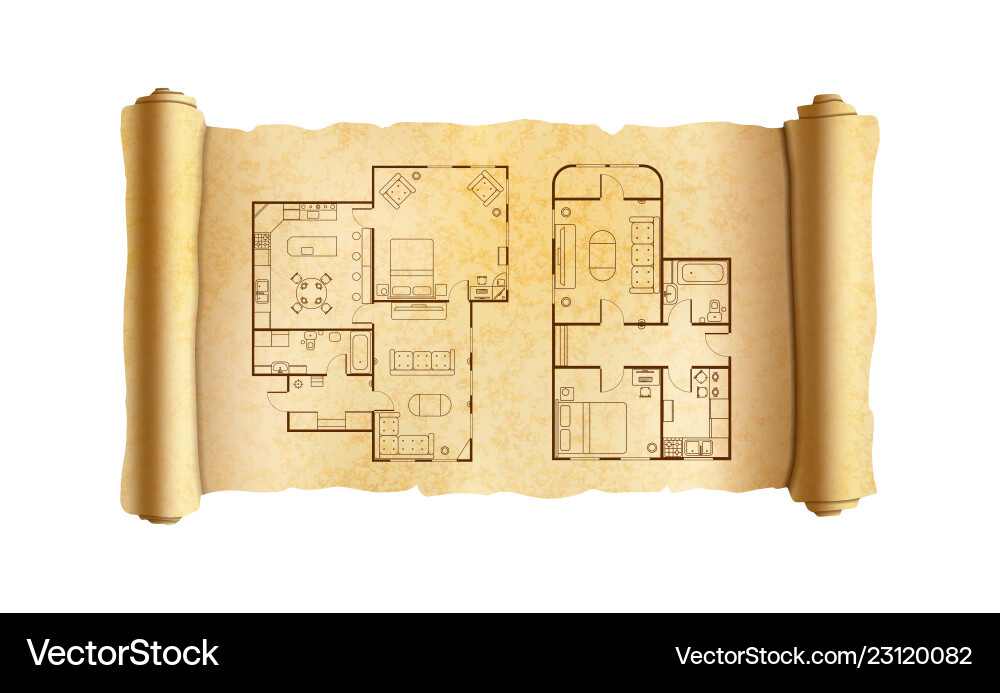 Old textured wide papyrus scroll with architect Vector Image