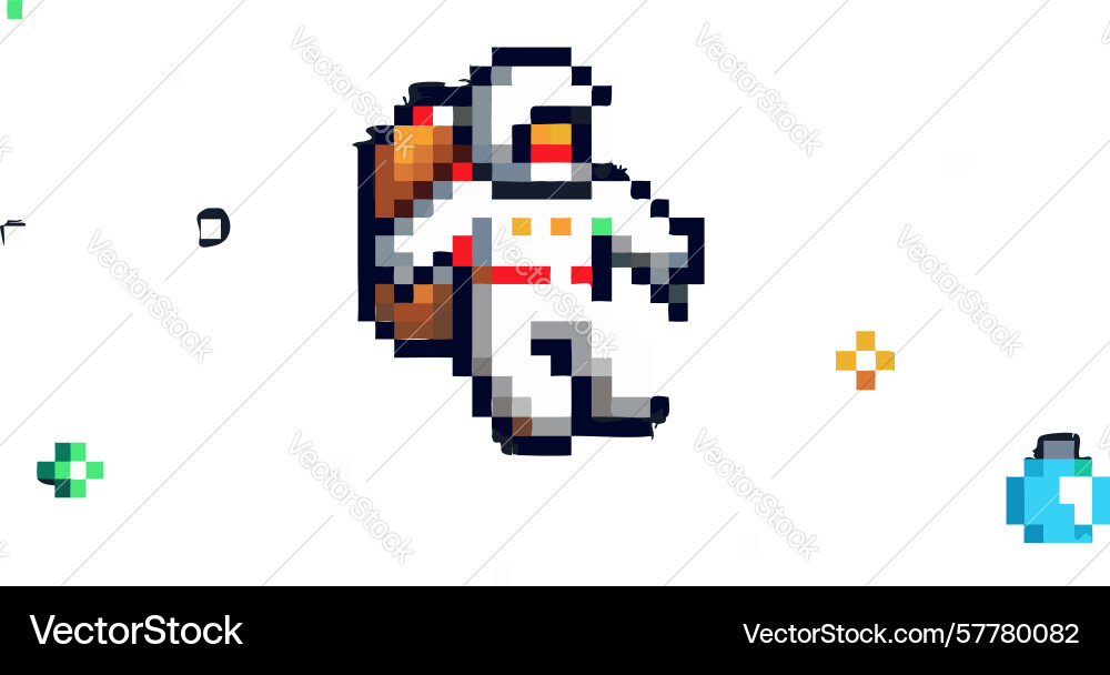 Pixelated astronaut in space retro game character Vector Image